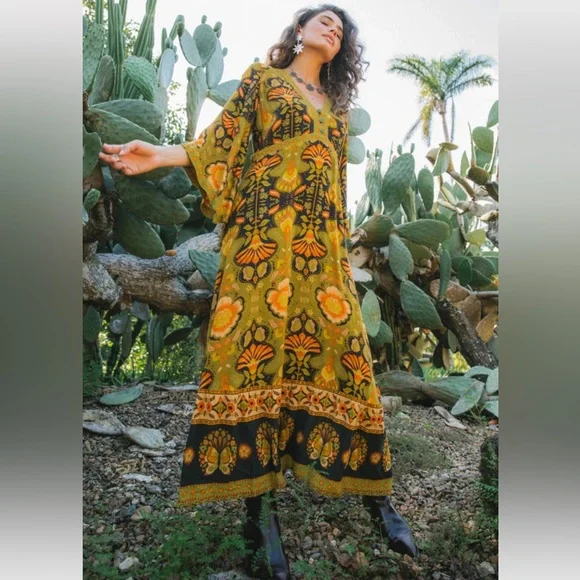 NINE LIVES BAZAAR EMPIRE DRESS COYOTE boho floral print Maxi Dress NWT XXL - Picture 7 of 15